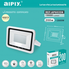 AIPIY FARO LED ESTERNO 200W RESA 2000W LUCE NATURALE 4000K ALTA LUMINOSITA IP66